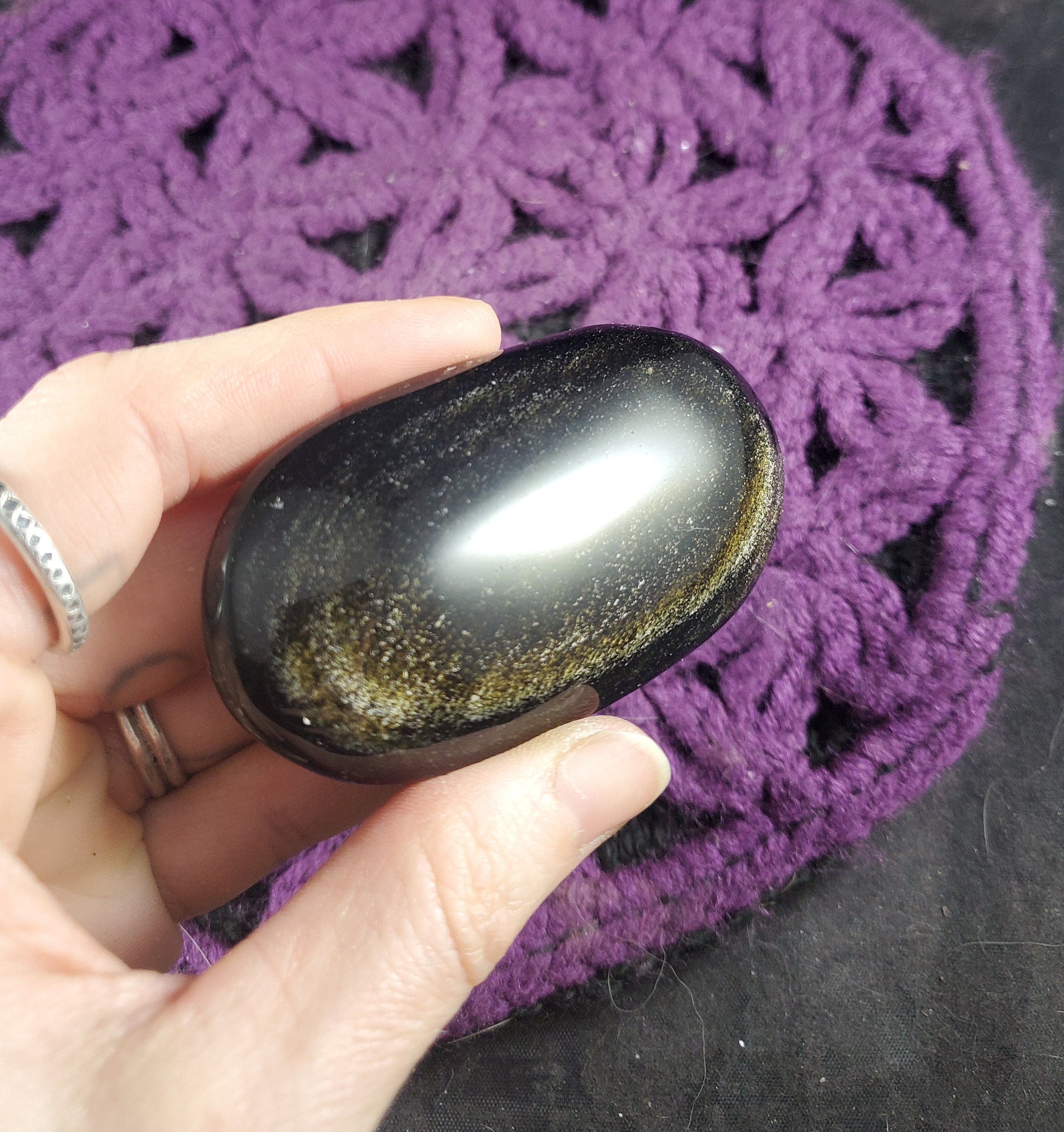 Gold Sheen Obsidian Small Palmstone Crystal Palm Stone Polished Unique Natural Black Shiny High Quality Mexico