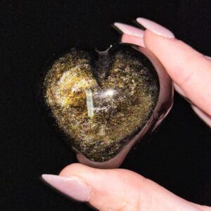 Gold Sheen Obsidian Heart | 89g | - #12 (polished Black Crystal Carving, Solar Plexus Chakra, Grounding) Gold Sheen Obsidian Heart | 89g | - #12 (polished Black Crystal Carving, Solar Plexus Chakra, Grounding)