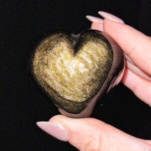 Gold Sheen Obsidian Heart | 89g | - #11 (polished Black Crystal Carving, Solar Plexus Chakra, Grounding) Gold Sheen Obsidian Heart | 89g | - #11 (polished Black Crystal Carving, Solar Plexus Chakra, Grounding)