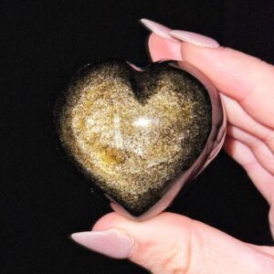 Gold Sheen Obsidian Heart | 89g | - #9 (polished Black Crystal Carving, Solar Plexus Chakra, Grounding) Gold Sheen Obsidian Heart | 89g | - #9 (polished Black Crystal Carving, Solar Plexus Chakra, Grounding)