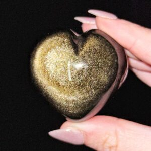 Gold Sheen Obsidian Heart | 89g | - #5 (polished Black Crystal Carving, Solar Plexus Chakra, Grounding) Gold Sheen Obsidian Heart | 89g | - #5 (polished Black Crystal Carving, Solar Plexus Chakra, Grounding)