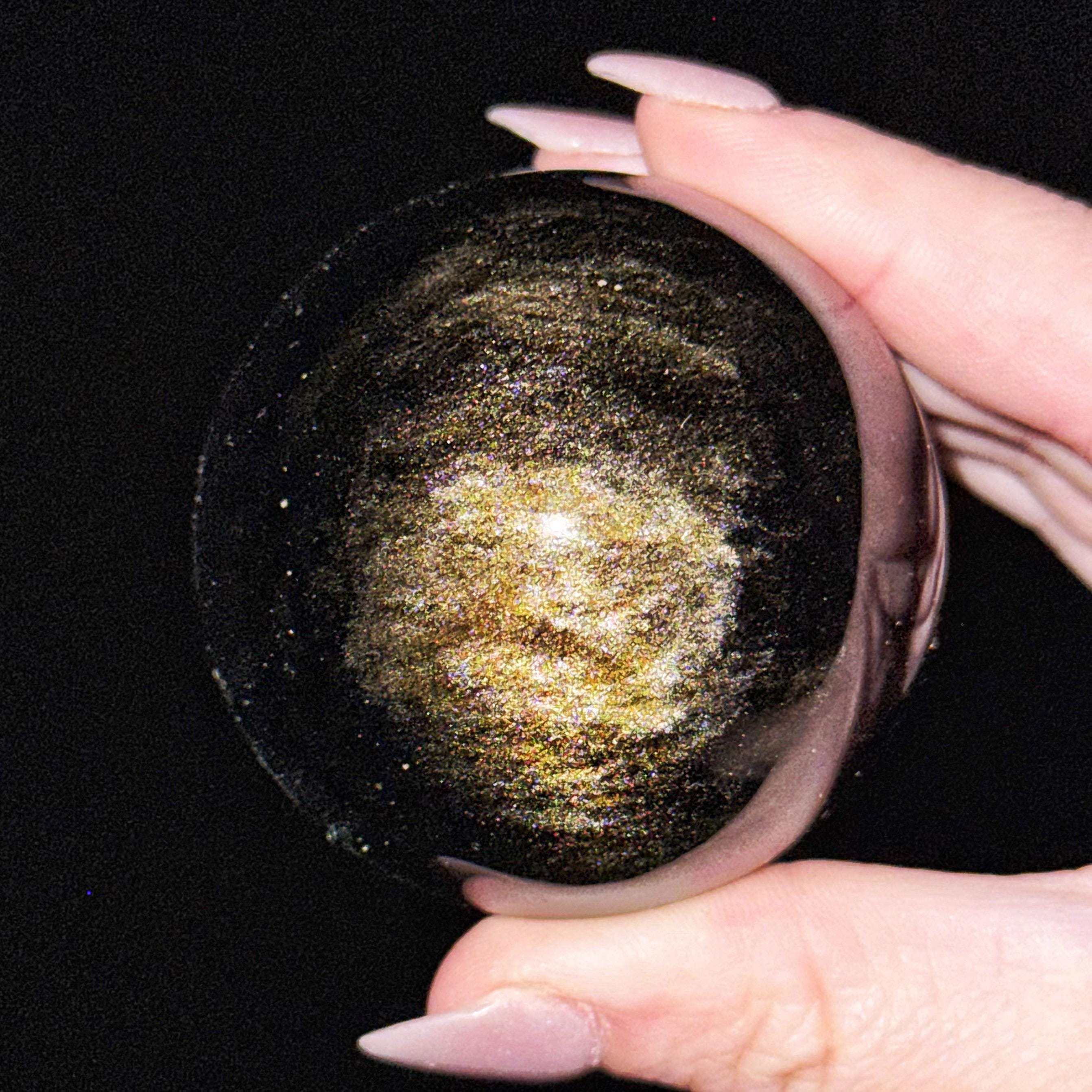 Gold Sheen Obsidian Sphere | 52mm | - #5 (polished Black Crystal Ball, Root Chakra, Grounding)