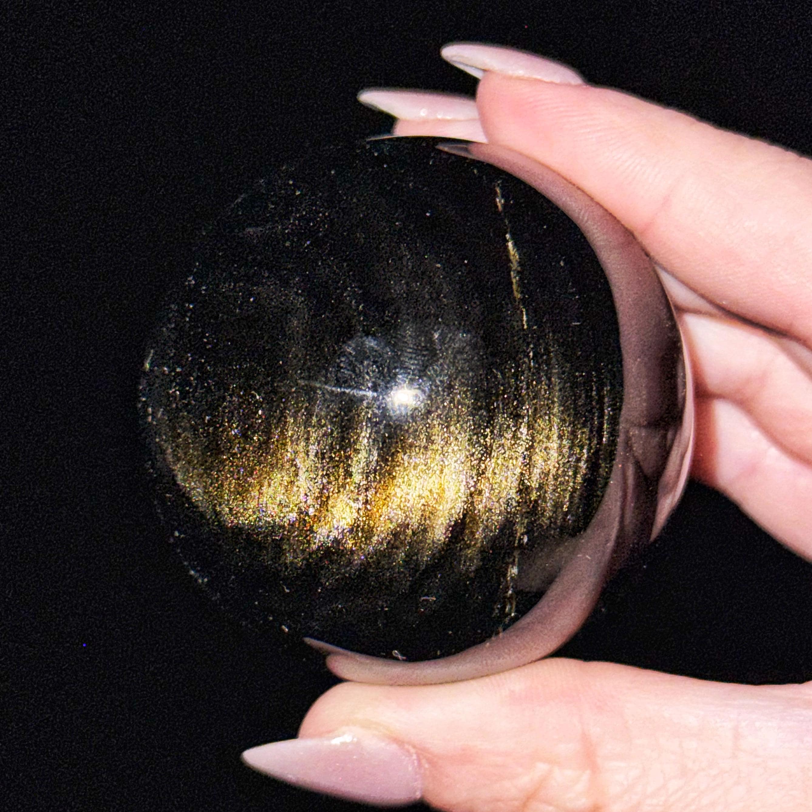 Gold Sheen Obsidian Sphere | 50mm | - #3 (polished Black Crystal Ball, Root Chakra, Grounding)