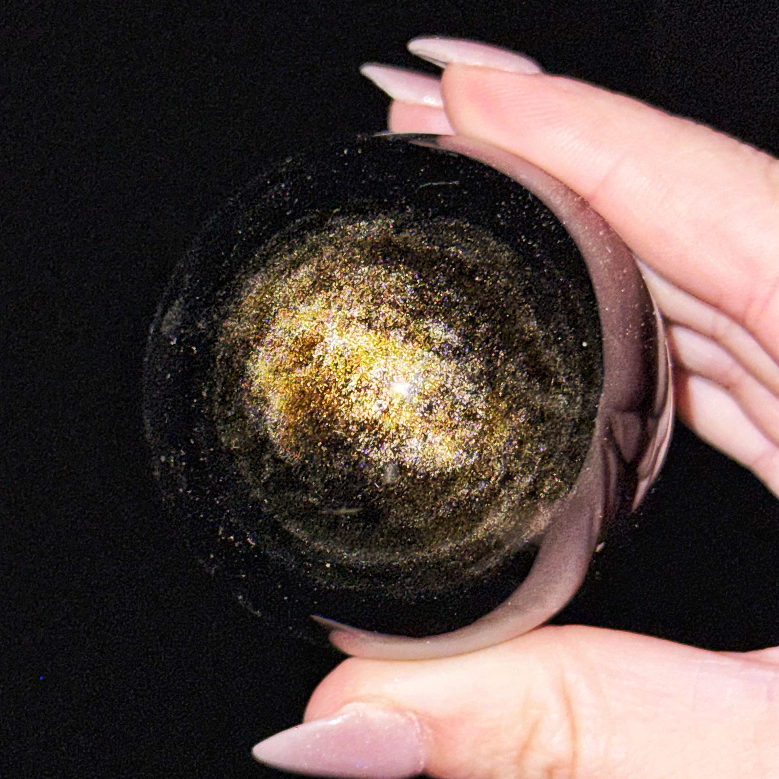 Gold Sheen Obsidian Sphere | 51mm | - #2 (polished Black Crystal Ball, Root Chakra, Grounding)