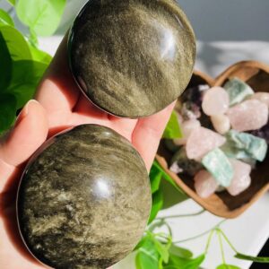 Gold Sheen Obsidian Palm stone - Round Polished Stone - By Weight Gold Sheen Obsidian Palm stone - Round Polished Stone - By Weight
