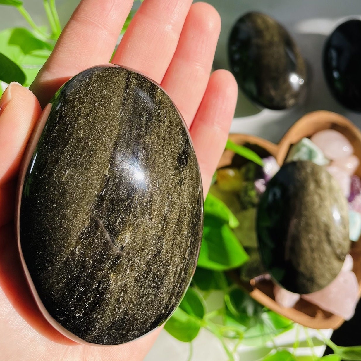Gold Sheen Obsidian Palm Stone -polished Stone - By Weight Gold Sheen Obsidian Palm Stone -polished Stone - By Weight