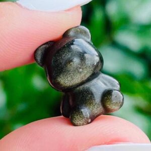 Mini Gold Sheen Obsidian Crystal Bear: Drilled Gemstone Carving (17x12 Mm) Mini Gold Sheen Obsidian Crystal Bear: Drilled Gemstone Carving (17x12 Mm)
