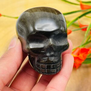 Golden Sheen Obsidian Crystal Skull, Realistic Details, Healing Crystal, 2 inch Golden Sheen Obsidian Crystal Skull, Realistic Details, Healing Crystal, 2 inch
