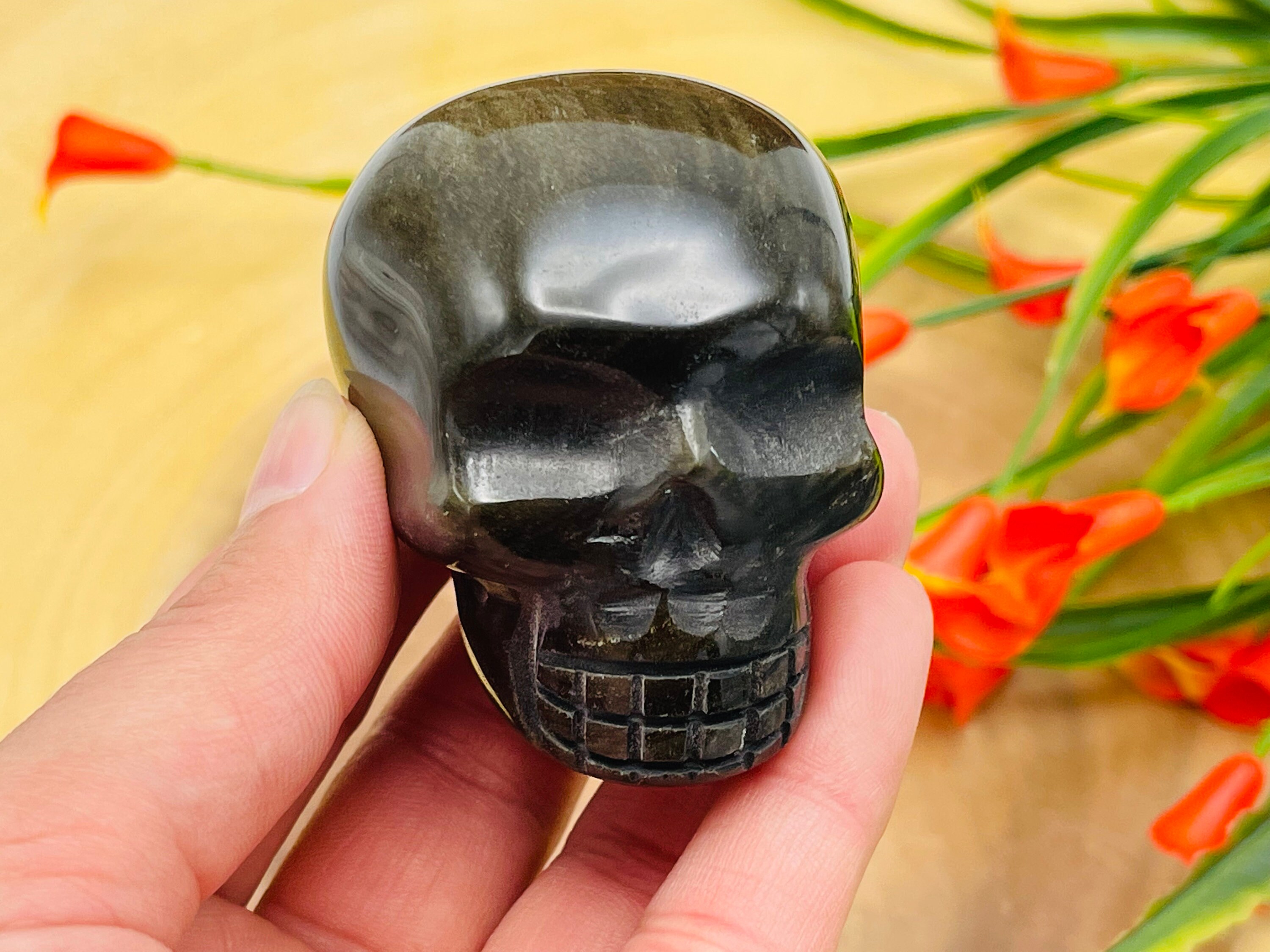 Golden Sheen Obsidian Crystal Skull, Realistic Details, Healing Crystal, 2 Inch Golden Sheen Obsidian Crystal Skull, Realistic Details, Healing Crystal, 2 Inch