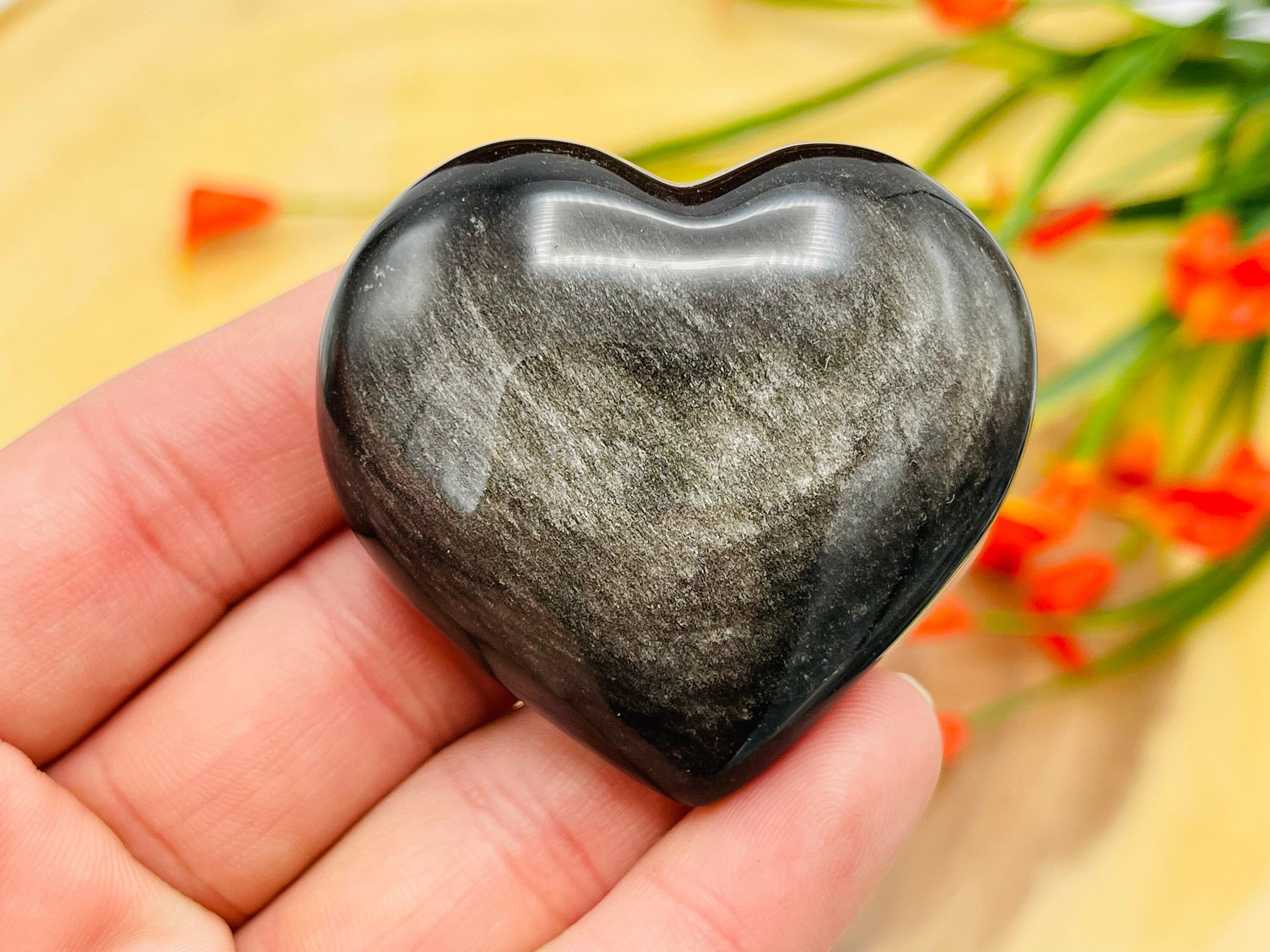 Golden Sheen Obsidian Heart Palm Stone, Black Obsidian Massage Stone, 2 Inches Golden Sheen Obsidian Heart Palm Stone, Black Obsidian Massage Stone, 2 Inches