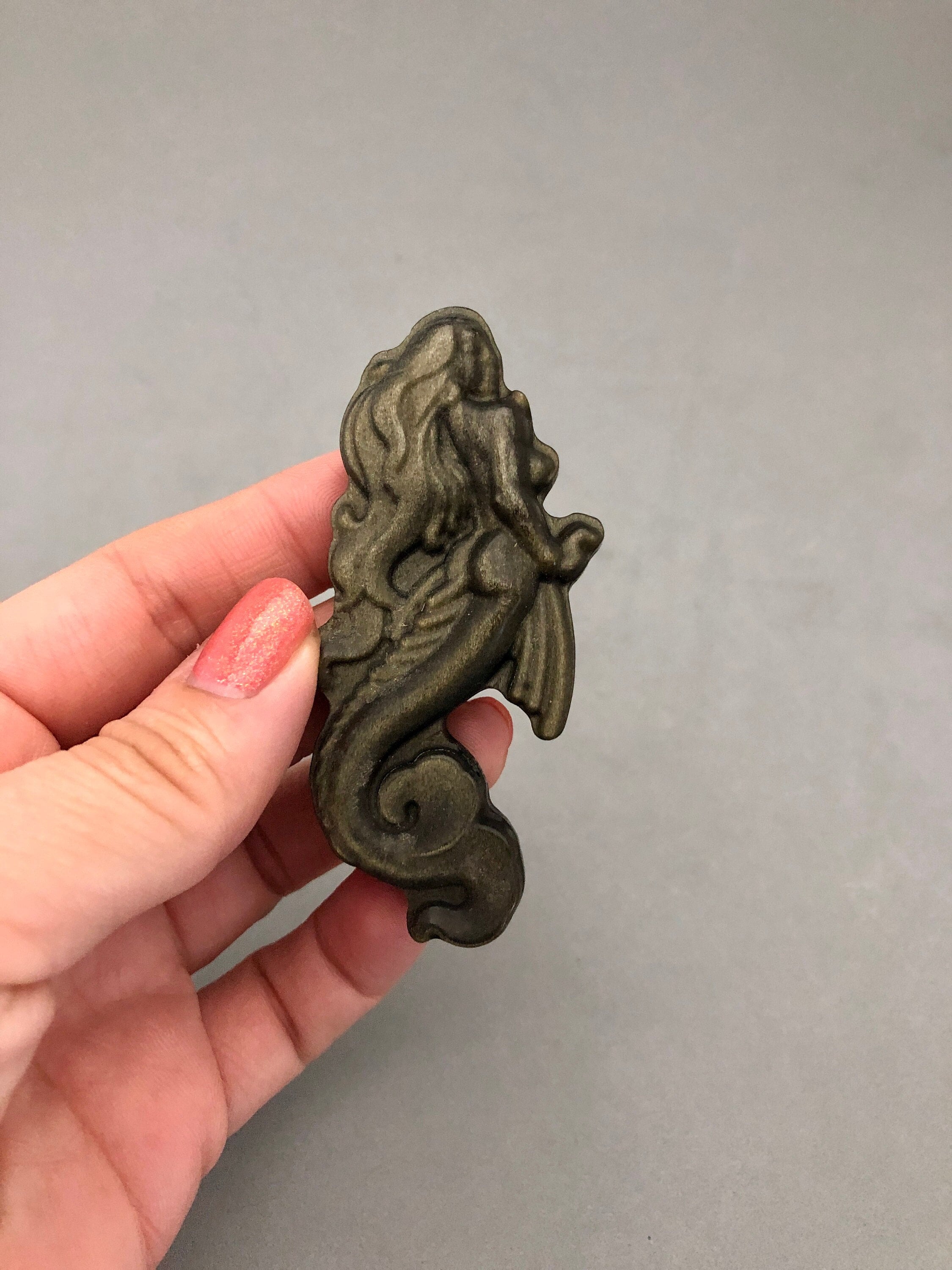 Golden Sheen Obsidian Mermaid Crystal Carving (3" Tall) For Mermaid Lovers, Water Magic, Beachy Decor, Divine Feminine, Metaphysical Crystal