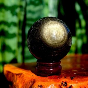 Golden Sheen Obsidian sphere w/ stand - volcanic glass Golden Sheen Obsidian sphere w/ stand - volcanic glass