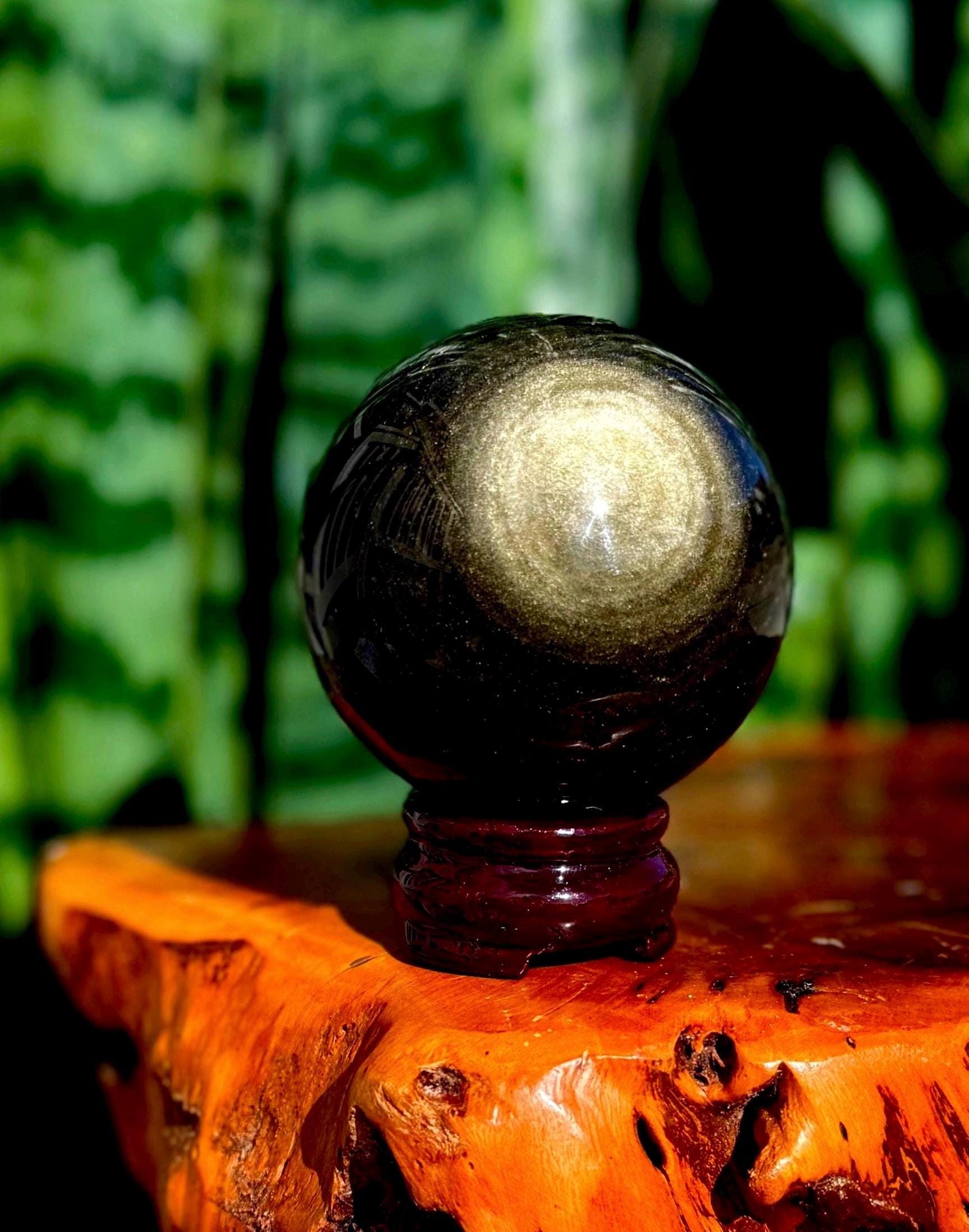 Golden Sheen Obsidian Sphere W/ Stand - Volcanic Glass Golden Sheen Obsidian Sphere W/ Stand - Volcanic Glass