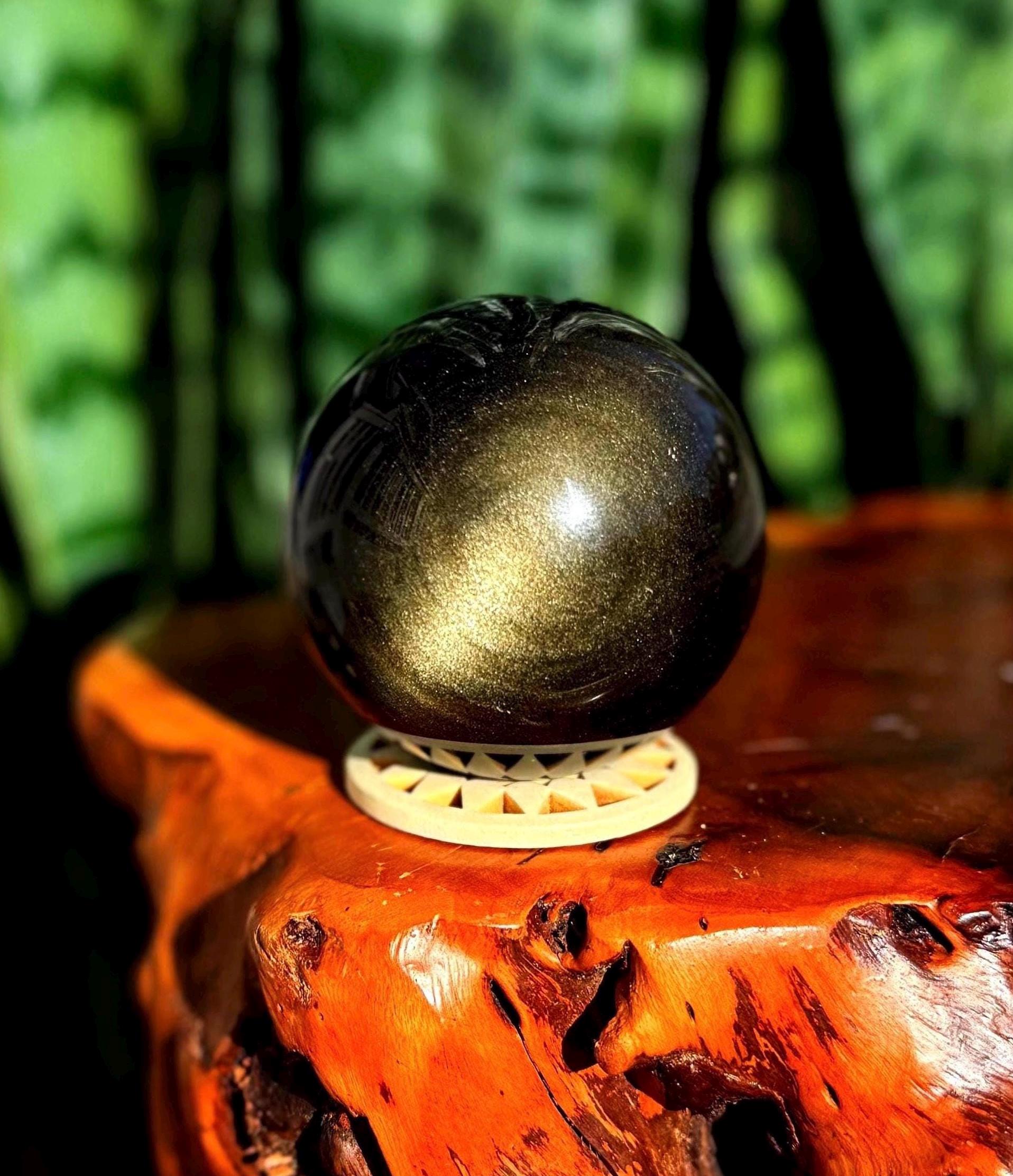 Golden Sheen Obsidian Sphere W/ Stand - Volcanic Glass Golden Sheen Obsidian Sphere W/ Stand - Volcanic Glass