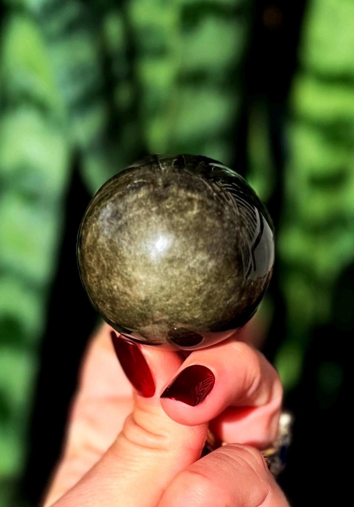 Golden Sheen Obsidian Sphere W/ Stand - Volcanic Glass Golden Sheen Obsidian Sphere W/ Stand - Volcanic Glass