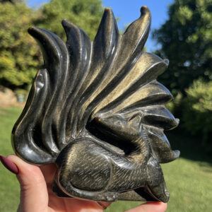 XL Gold Sheen Obsidian 9 Tail Fox | 9 Tail Fox crystal | Statement Crystals | Kitsune carving XL Gold Sheen Obsidian 9 Tail Fox | 9 Tail Fox crystal | Statement Crystals | Kitsune carving