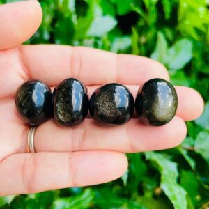 Tumbled Golden Sheen Obsidian Crystal: Polished Black Stone (20-30mm)