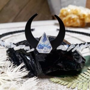 Gothic celestial crown - dark goddess headpiece - celestial crystal crown - goth bridal crown - nyx greek goddess - moonstone headpiece