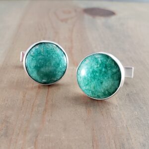 Green Amazonite Cufflinks, Sterling Silver Fixed Back Cuff Links, Handmade Men's Jewelry, Wedding Accessories, Gemstone Cufflinks for Him