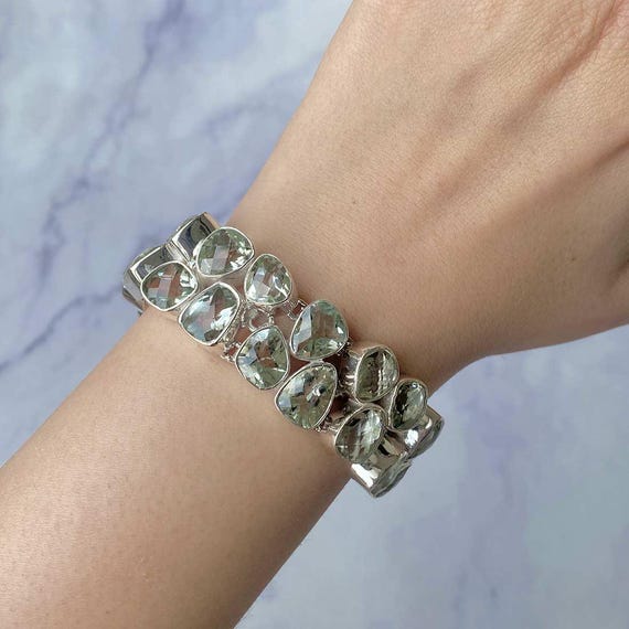 Green Amethyst Bracelet / 925 Sterling Silver / Healing Gemstone / Green Amethyst / Gifts For Her / Fancy Cut / Statement Bracelet Gra-b-1.