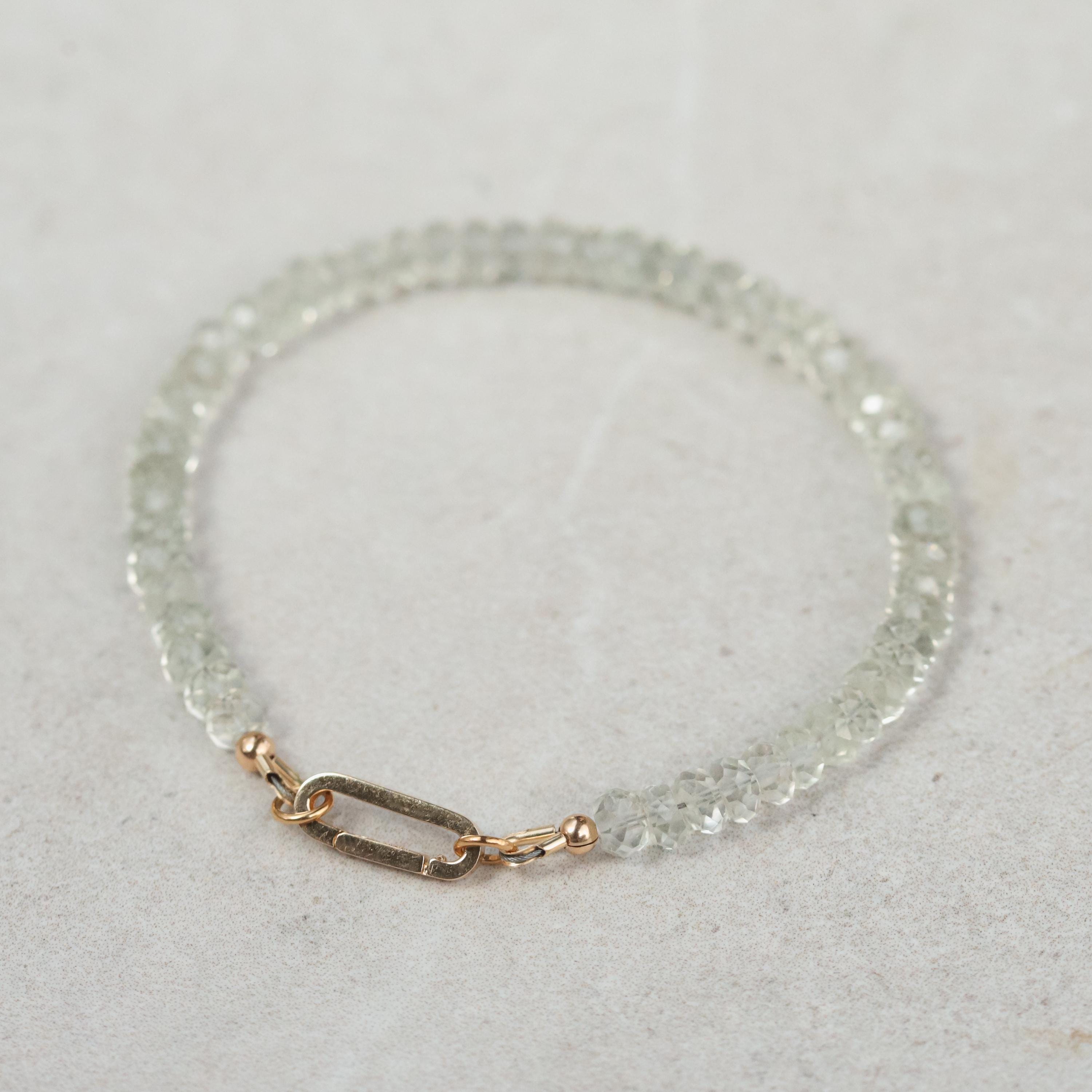 Green Amethyst Bracelet, Beaded Green Amethyst Bracelet, [ebgm1081] Green Amethyst Beaded Bracelet | 14k Gold Prasiolite | February