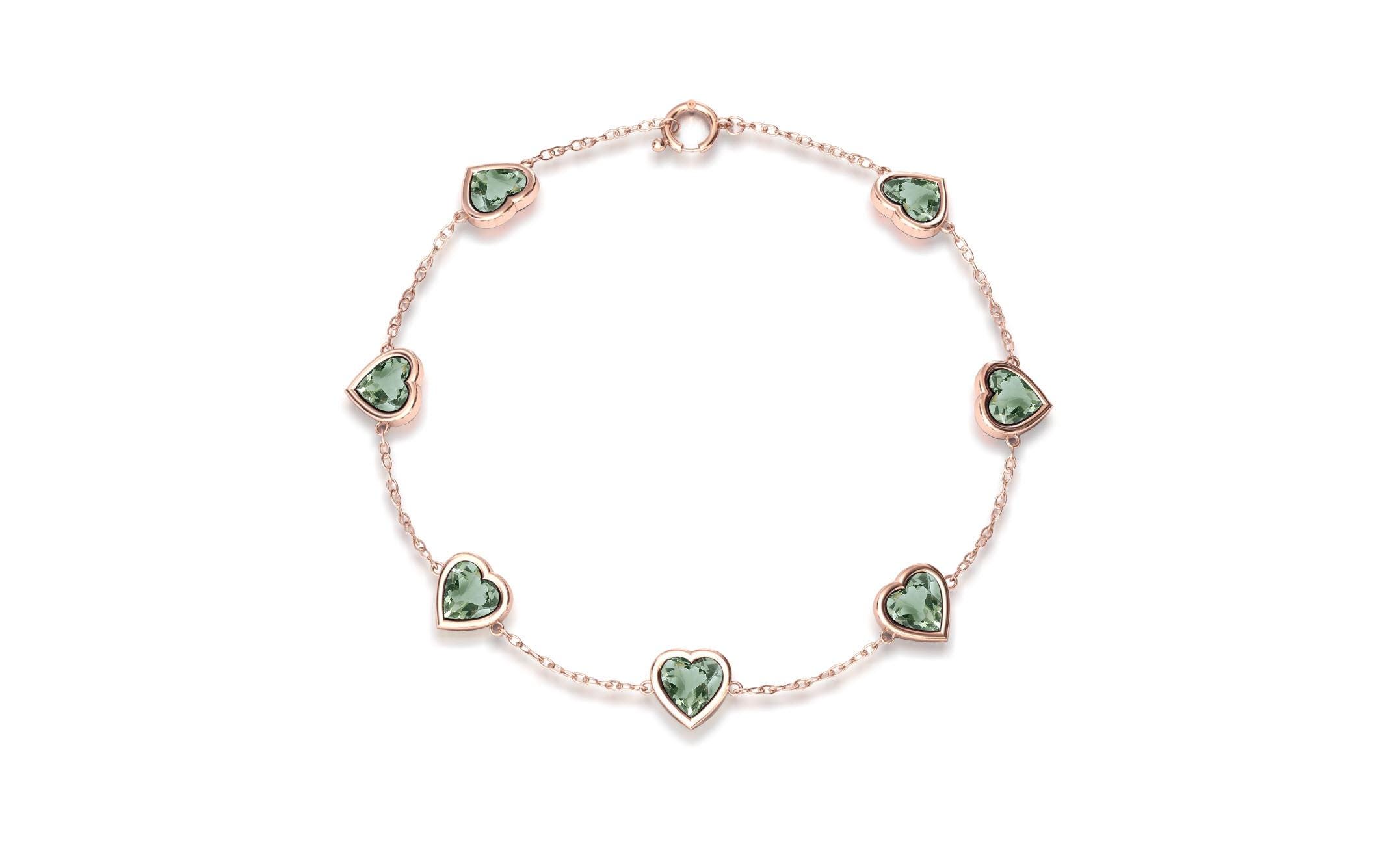 Elegant Green Amethyst Bracelet Delicate Rose Gold Chain Bracelet 925 Sterling Silver Amethyst Bracelet Unique Heart Charm Bracelet For Gift