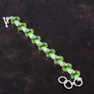 Faceted Green Amethyst Bracelet: Handmade 925 Sterling Silver Adjustable Chain Faceted Green Amethyst Bracelet: Handmade 925 Sterling Silver Adjustable Chain