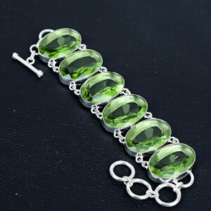 Faceted Green Amethyst Bracelet: Handmade 925 Sterling Silver Adjustable Jewelry Faceted Green Amethyst Bracelet: Handmade 925 Sterling Silver Adjustable Jewelry