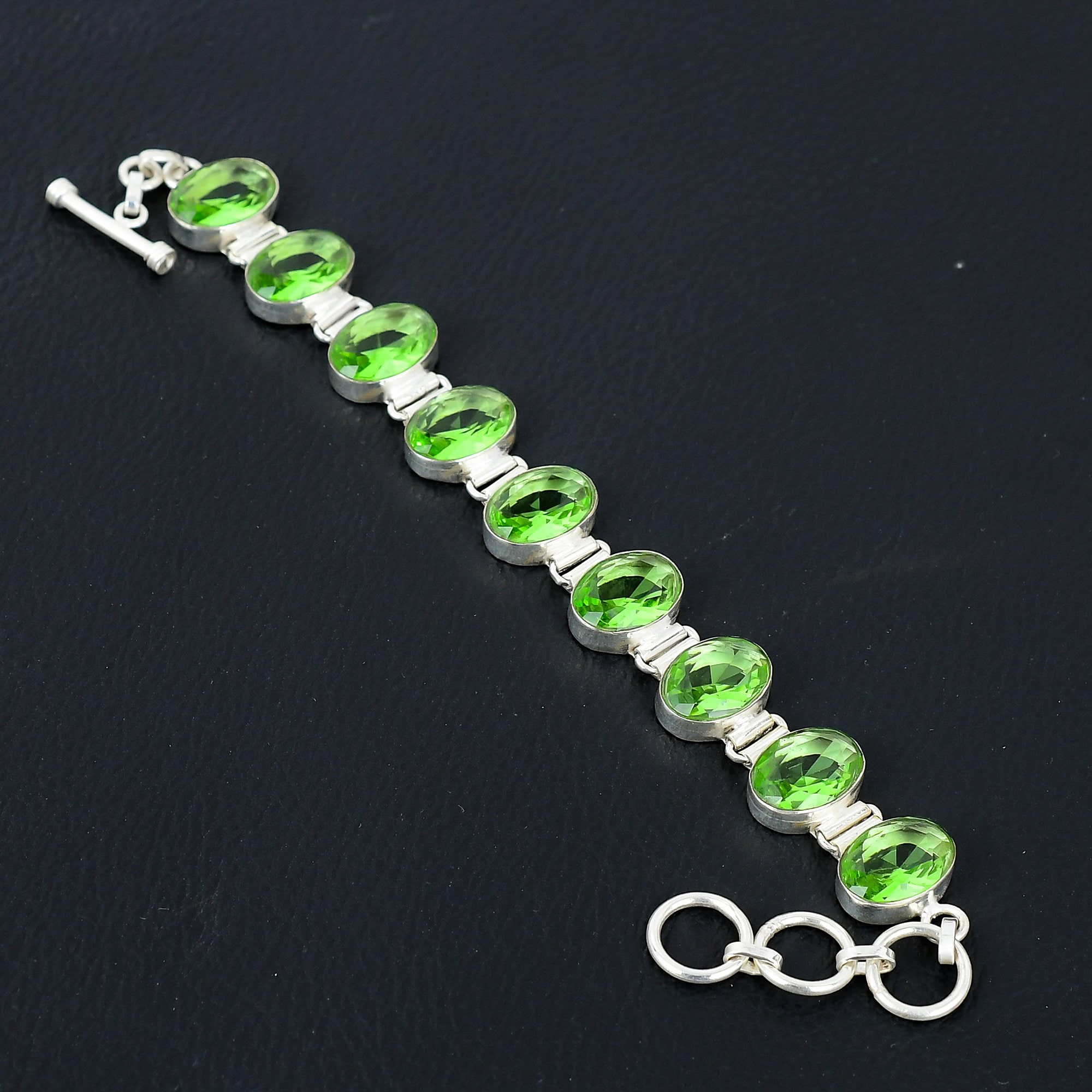 Green Amethyst Bracelet: Handmade 925 Sterling Silver Adjustable Chain