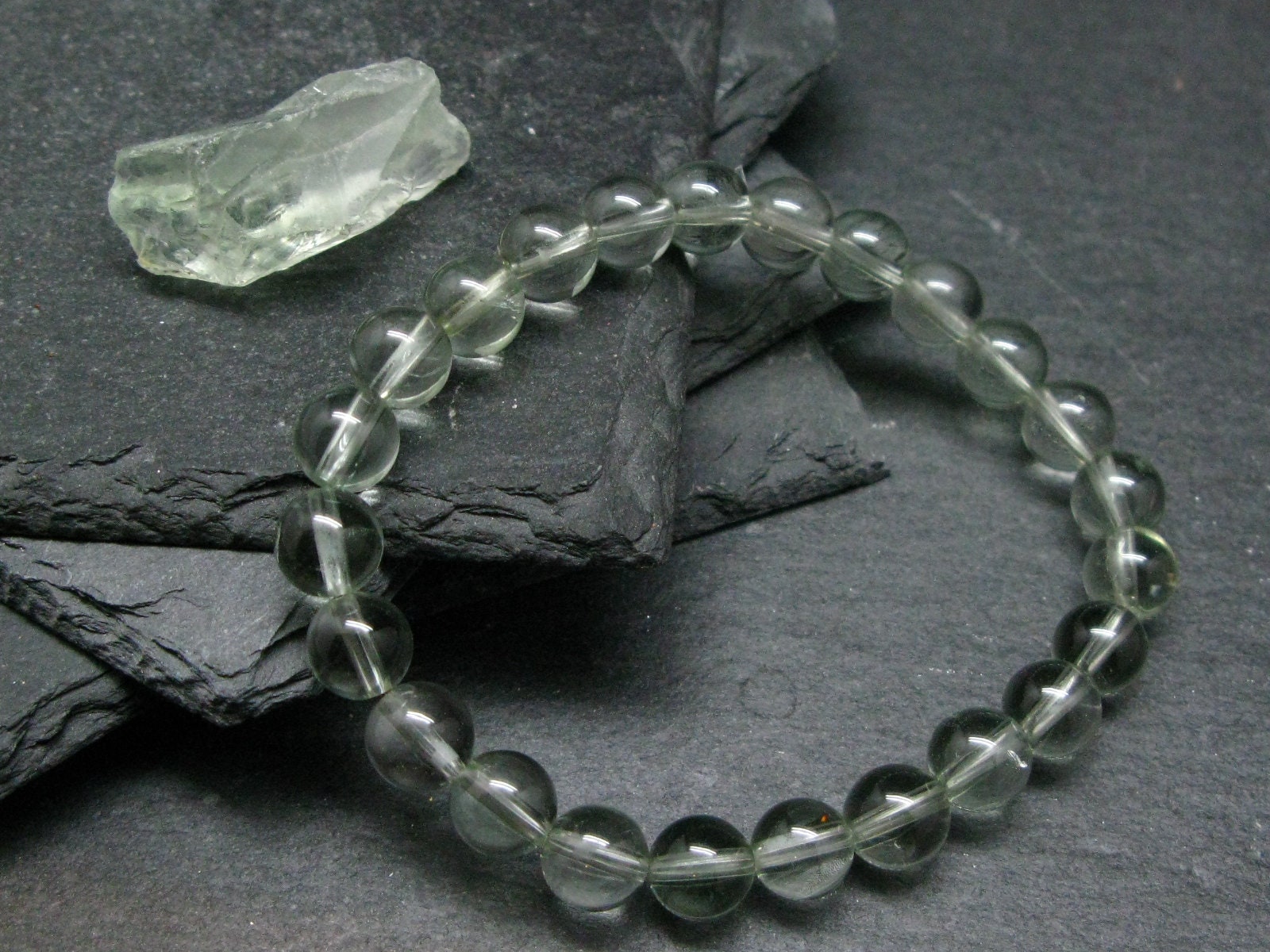 Prasiolite Green Amethyst Genuine Bracelet ~ 7 Inches  ~ 8mm Round Beads