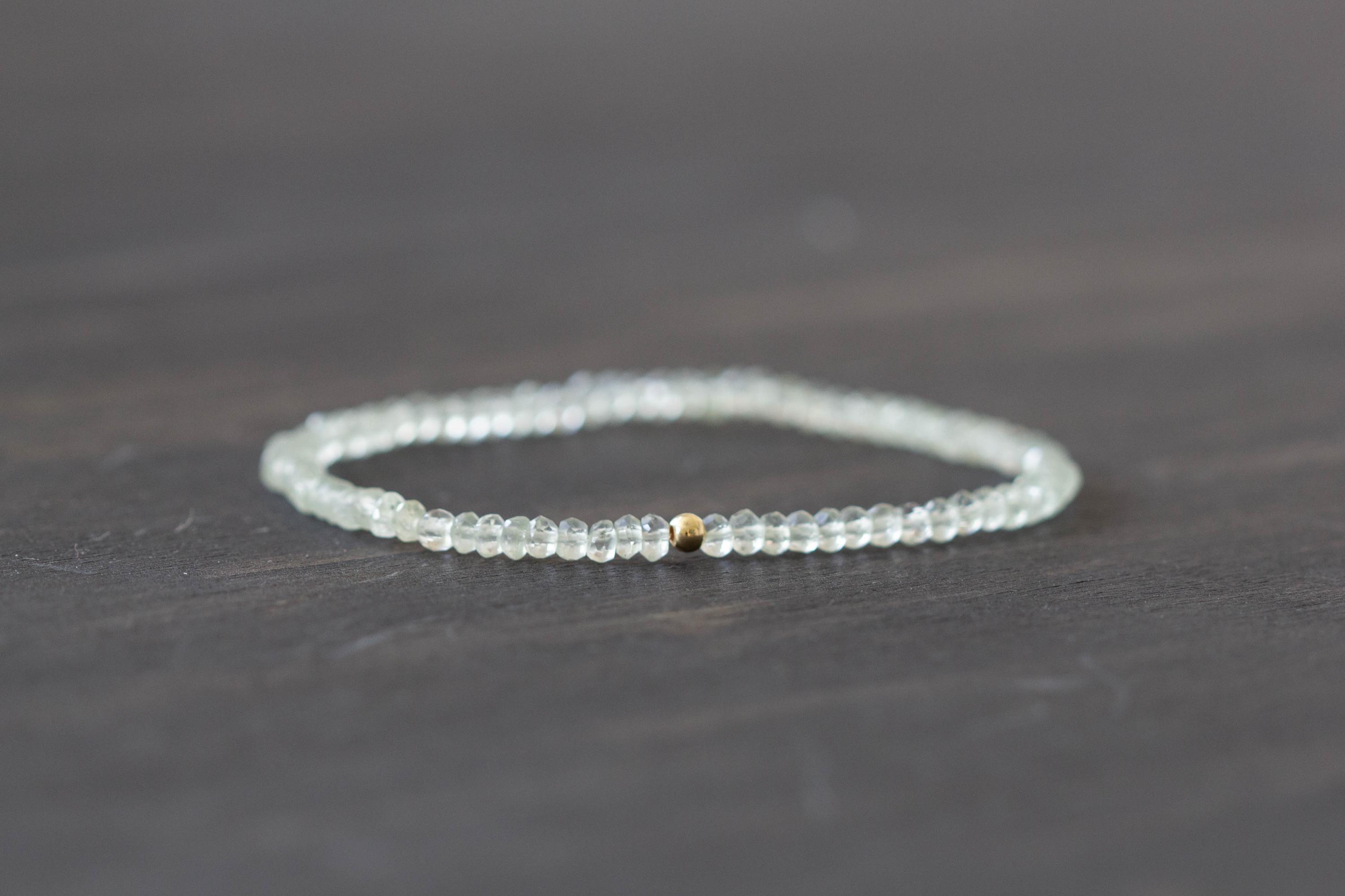 Prasiolite Stretch Bracelet, Dainty Beaded Light Green Gemstone Jewelry, Green Amethyst Prasiolite Stretch Bracelet, Dainty Beaded Light Green Gemstone Jewelry, Green Amethyst