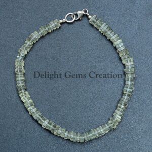 Green Amethyst Bracelet, Square Heishi Cut, Gemstone Jewelry