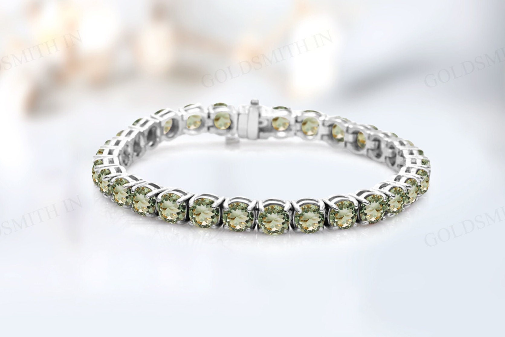 Vintage Green Amethyst Bracelet For Women 925 Silver Green Amethyst Wedding Bracelet Green Gemstone Bracelet Unique Tennis Bracelet For Her