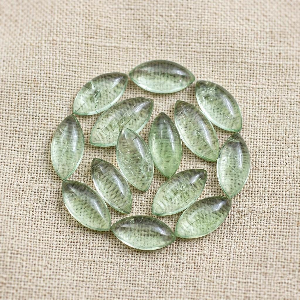 Natural Green Amethyst Marquise Shape Cabochon Aaa Green Amethyst Smooth Marquise Flat Back Polished Calibrated Gemstone All Size Available Natural Green Amethyst Marquise Shape Cabochon Aaa Green Amethyst Smooth Marquise Flat Back Polished Calibrated Gemstone All Size Available