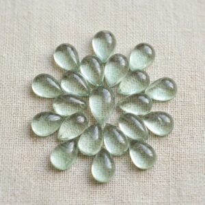 Natural Green Amethyst Pear Shape Cabochon Gemstones, Wholesale Teardrop Flat Back