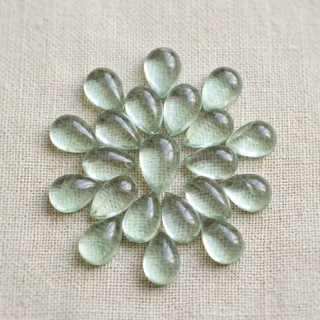 Natural Green Amethyst Pear Shape Cabochon Gemstones, Wholesale Teardrop Flat Back Natural Green Amethyst Pear Shape Cabochon Gemstones, Wholesale Teardrop Flat Back