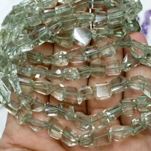 7 Inch Strand, Natural Green Amethyst Faceted Fancy Nuggets Shape Size 10-12mm 7 Inch Strand, Natural Green Amethyst Faceted Fancy Nuggets Shape Size 10-12mm
