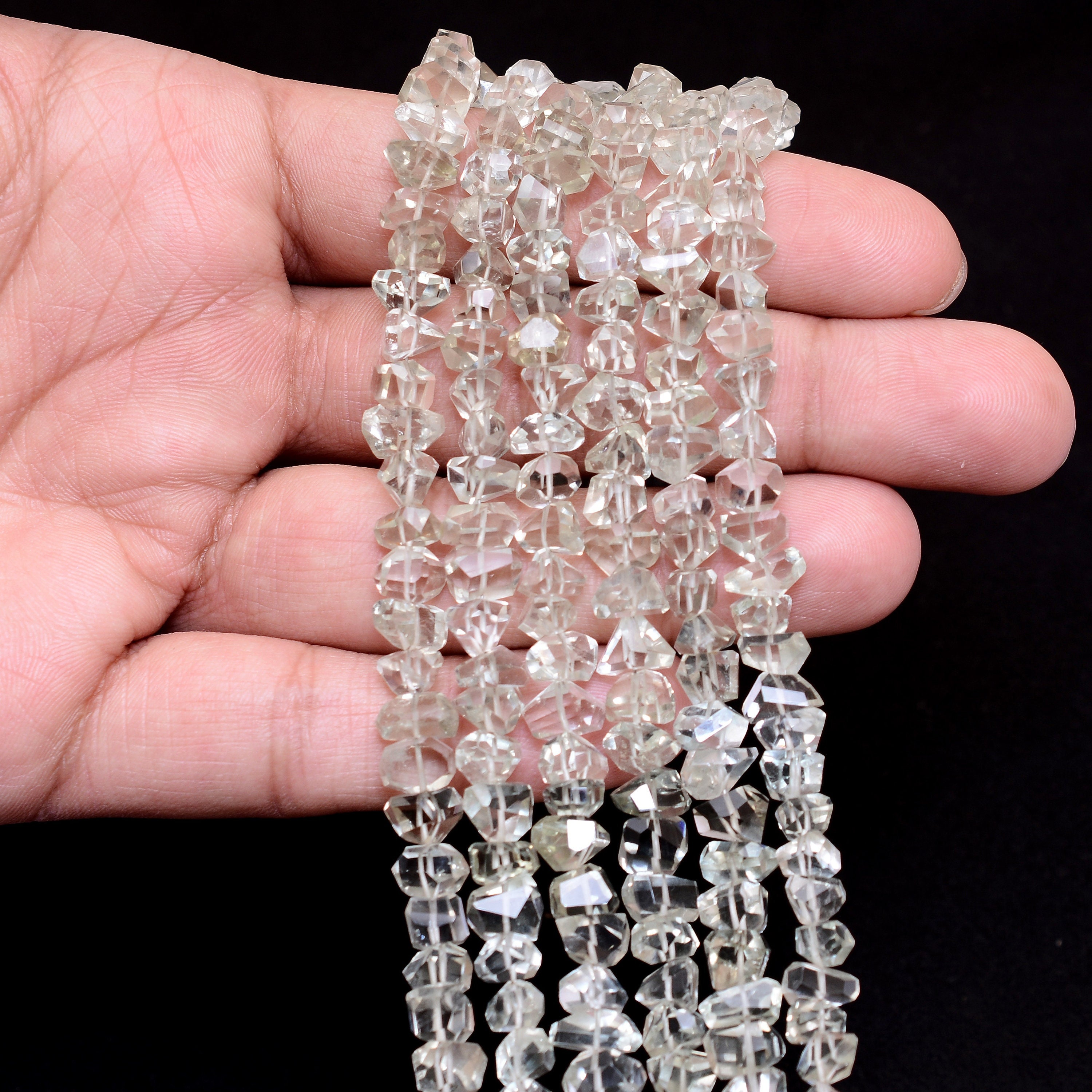 Aaa+ Green Amethyst 7mm-10mm Faceted Nugget Beads | Amethyst Step Cut Tumbled | Natural Semiprecious Gemstone Beads For Jewelry | 9" Strand