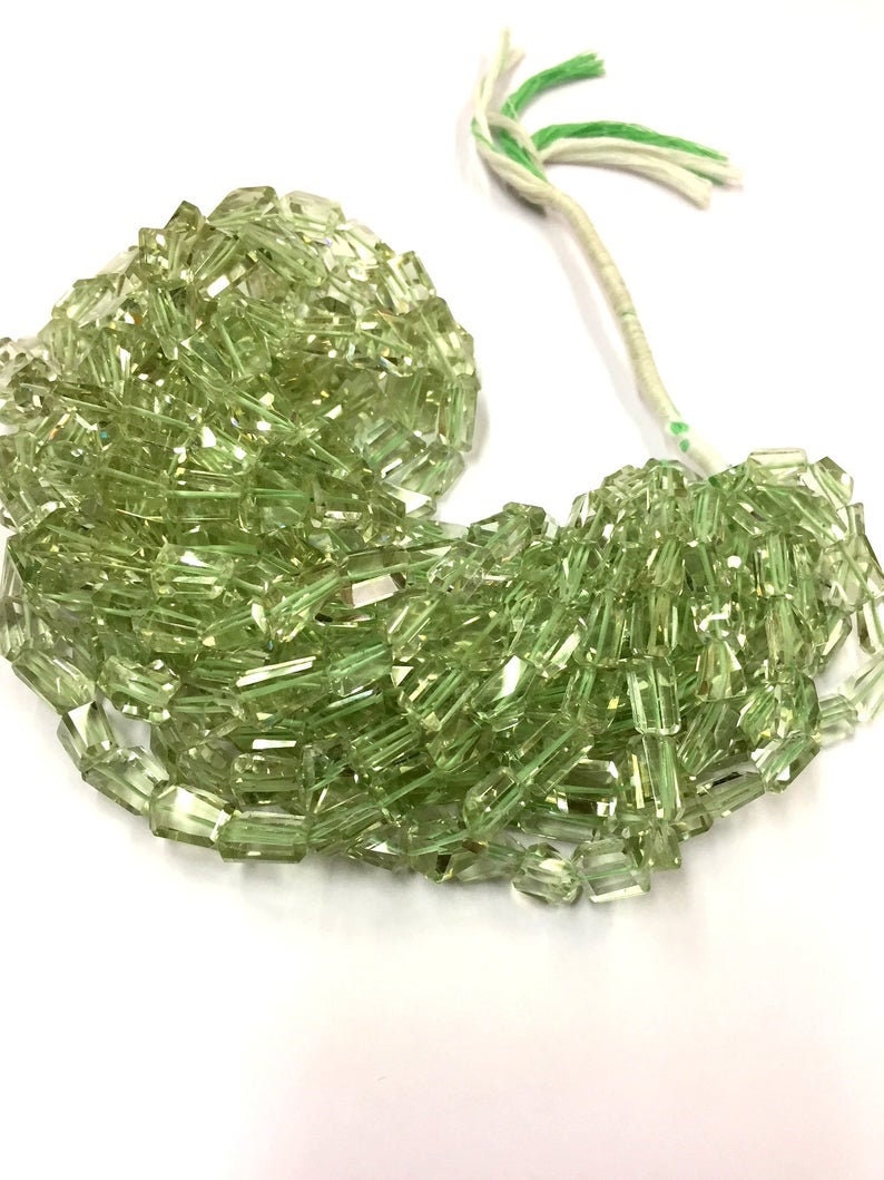 Laser Cut Green Amethyst Nugget Shape Faceted Beads 8mm Width Unusual Shape Natural Loose Gemstone Beads 16" Strand Excellent Quality