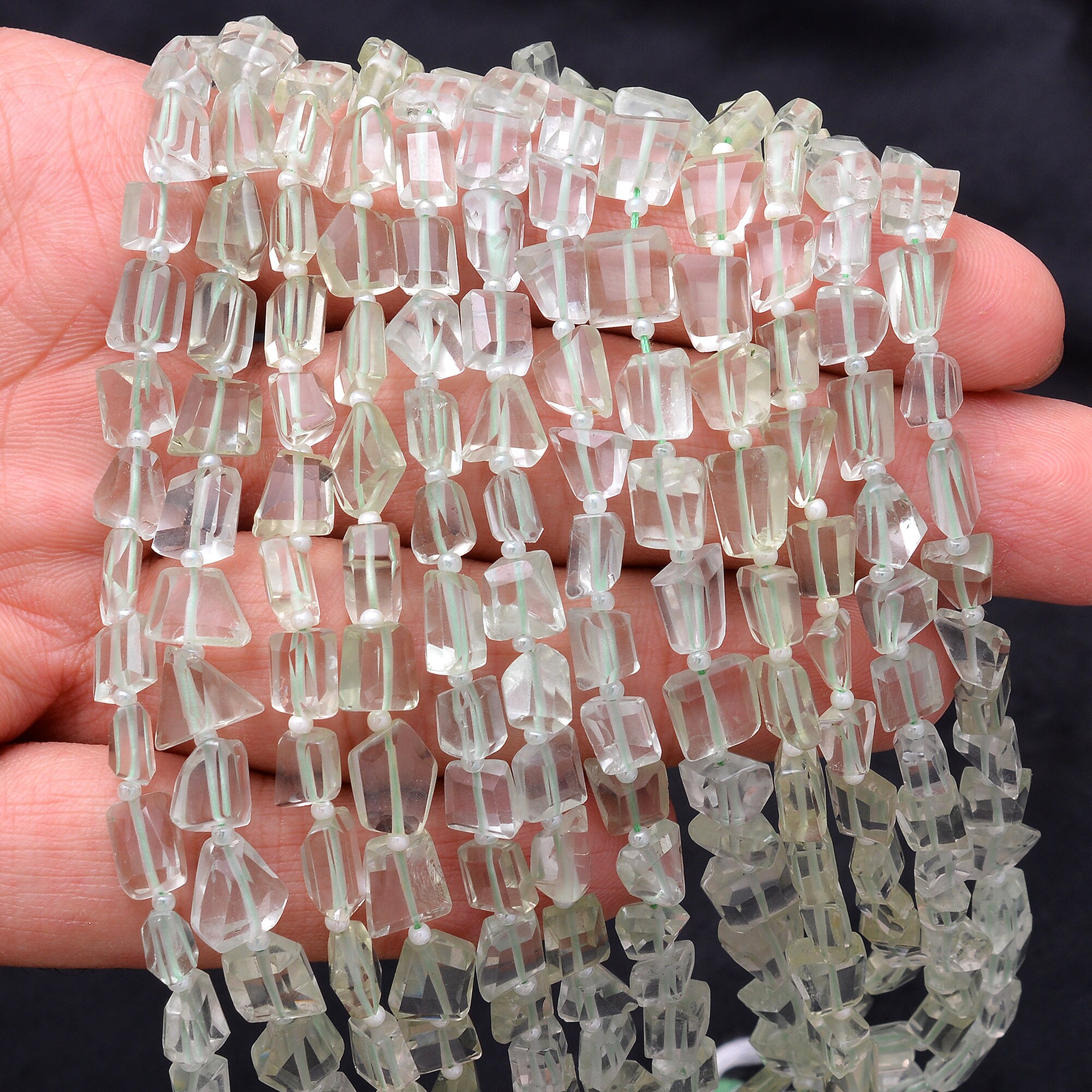 Natural Aaa+ Green Amethyst Gemstone 8mm-10mm Faceted Nugget Fancy Beads | 7inch Strand | Amethyst Semi Precious Gemstone Rare Tumbled Beads