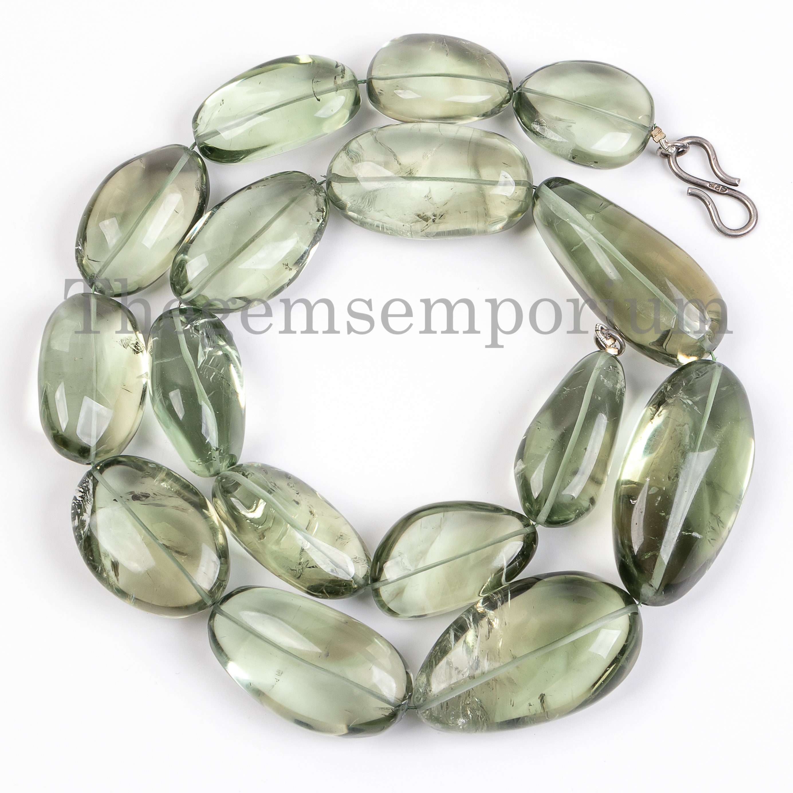 Natural Green Amethyst Nuggets Necklace, 925 Sterling Silver Necklace, Smooth Gemstone Tumble Necklace, Healing Crystal Necklace, For Gift