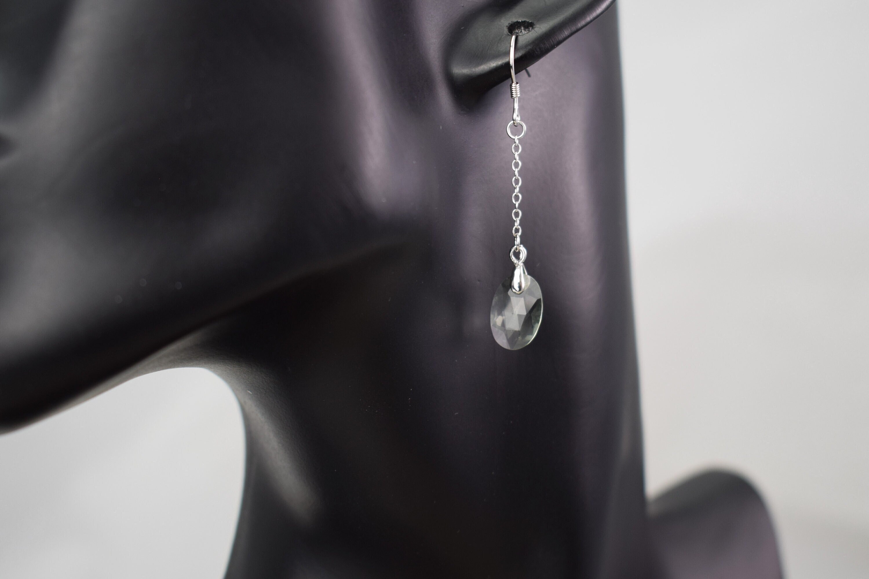 Green Amethyst Chain Drop Earrings - Oval Briolette - Sterling Silver - Semi-precious Earrings Green Amethyst Chain Drop Earrings - Oval Briolette - Sterling Silver - Semi-precious Earrings