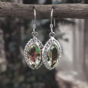 Green Amethyst Earrings, Dangle Drop Earrings, Boho Earrings, 925 Sterling Silver, Handmade Jewelry, Gift For Her Women, Simple Earrings
