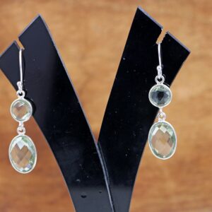 Green Amethyst Drop Earrings: Sterling Silver Oval Dangles