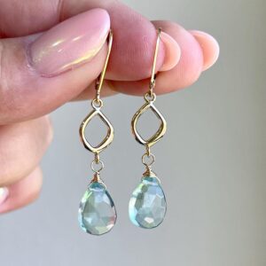 Green Amethyst Earrings, February Birthstone, Mint Green Dangle Earrings Gold or Silver, Elongated Simple Teardrop Earrings, Cute Mom Gift