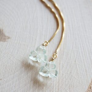 Green Amethyst Flower, Gold Threader Earrings