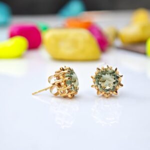 Green Amethyst Earrings For Her 14k Gold Amethyst Wedding Stud Earrings Round Cut Amethyst Statement Earrings Minimalist Green Gemstone Stud