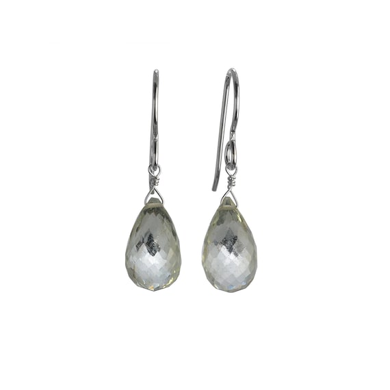 Green Amethyst Gemstone Dangle Earrings, Silver Jewelry