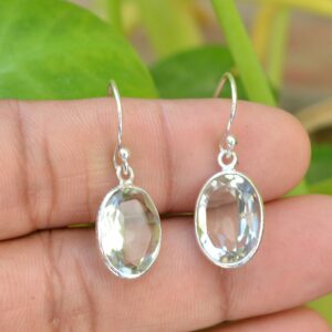 Green Amethyst Earrings: Handmade 925 Sterling Silver Dainty Jewelry