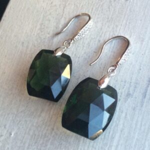 Handmade Green Amethyst Earrings: Sterling Silver Pave CZ Dangles